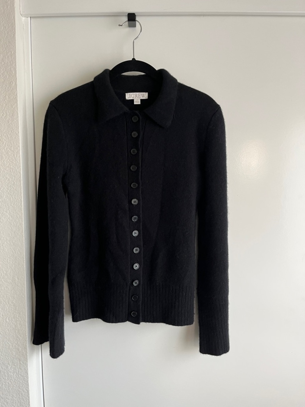 J. Crew Lamb’s Wool Black Collared Cardigan
